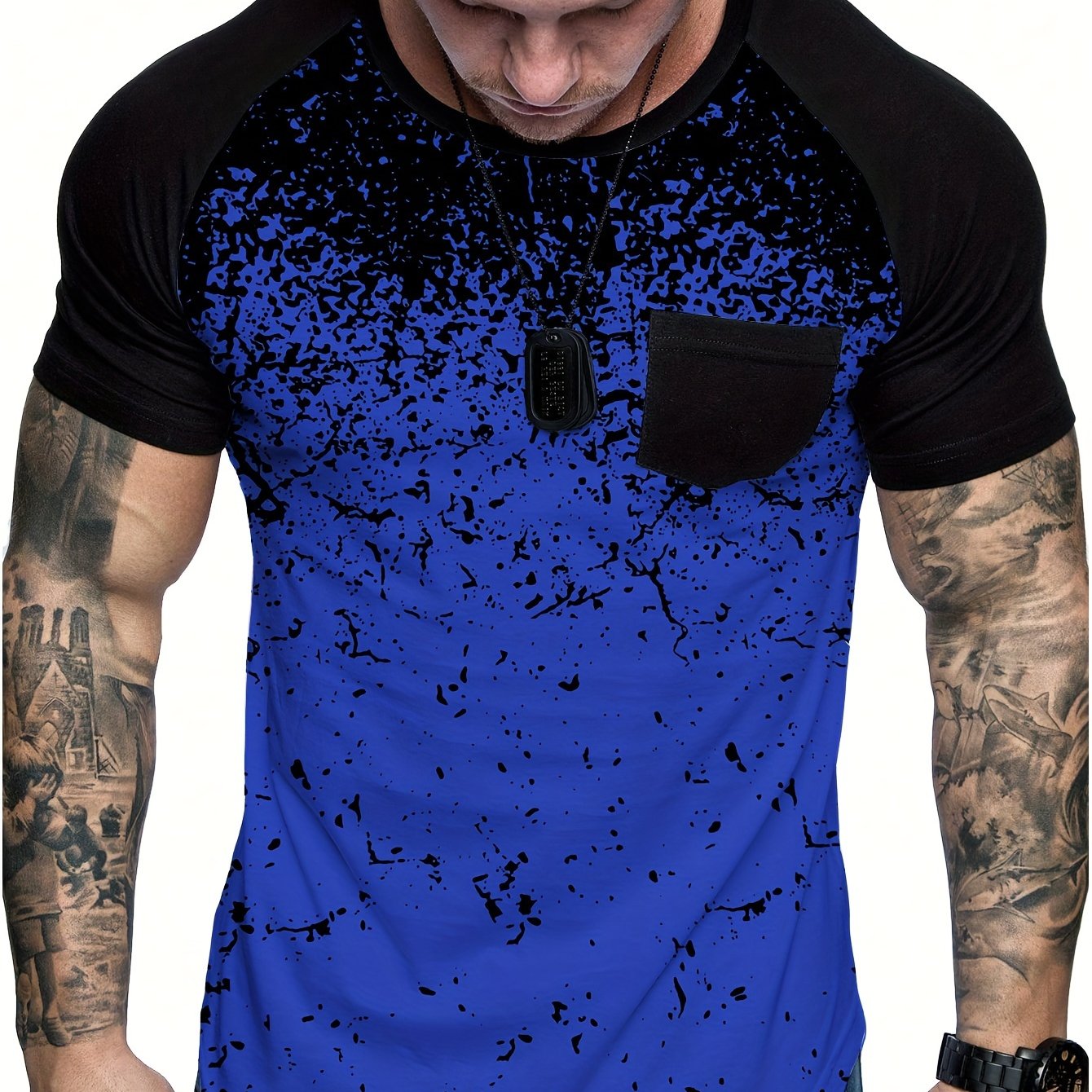 Chic Printed T-shirt, Men's Casual Street Style Stretch Round Neck Tee Shirt For Summer