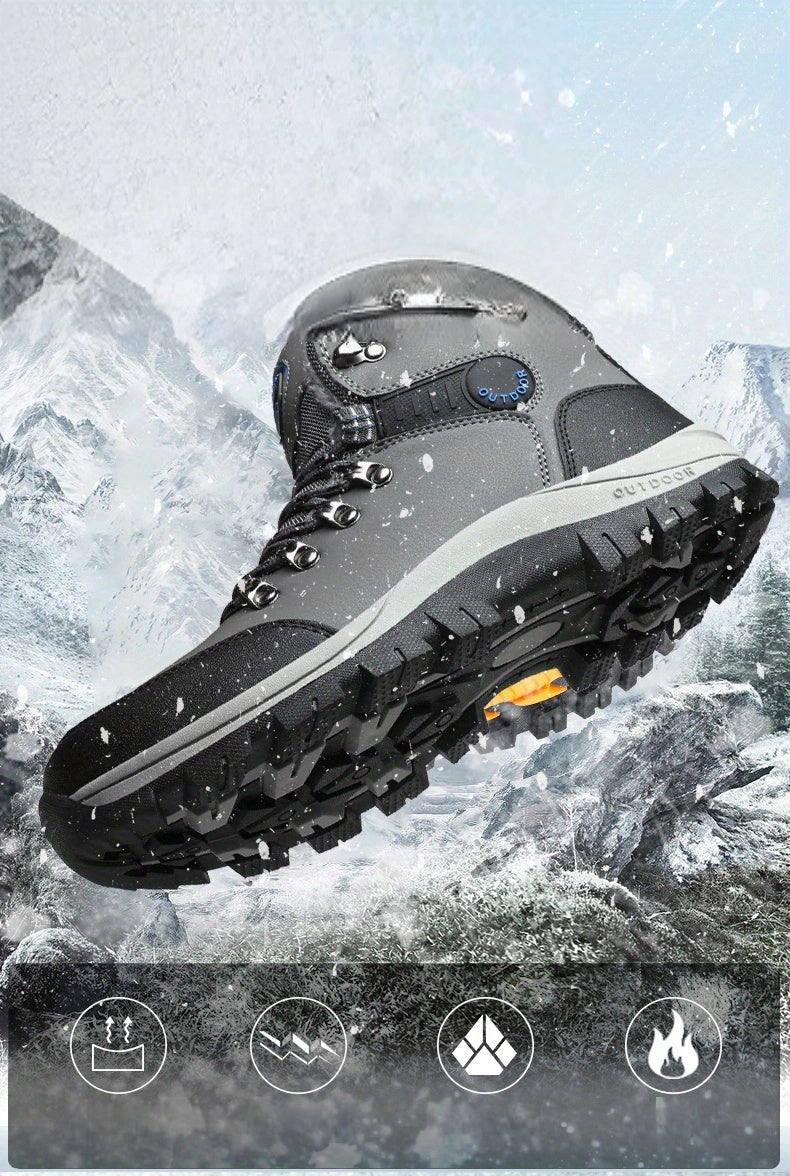 Men'S Winter Snow Warm Hiking Boots, Plush Ankle Boots, Lace-Up Outdoor Trend Style, Suitable for Hiking on Snowy Ground