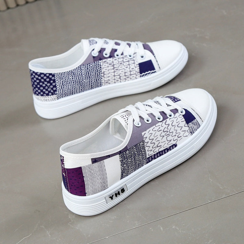 Women'S Lightweight Breathable Casual Sneakers - Comfortable Low-Top Lace-Up Shoes with Soft Fabric Lining, Durable Rubber Sole Stylish White Navy Blue Design for Spring/Summer Casual Attire, Ladies Sneakers, Everyday Foo