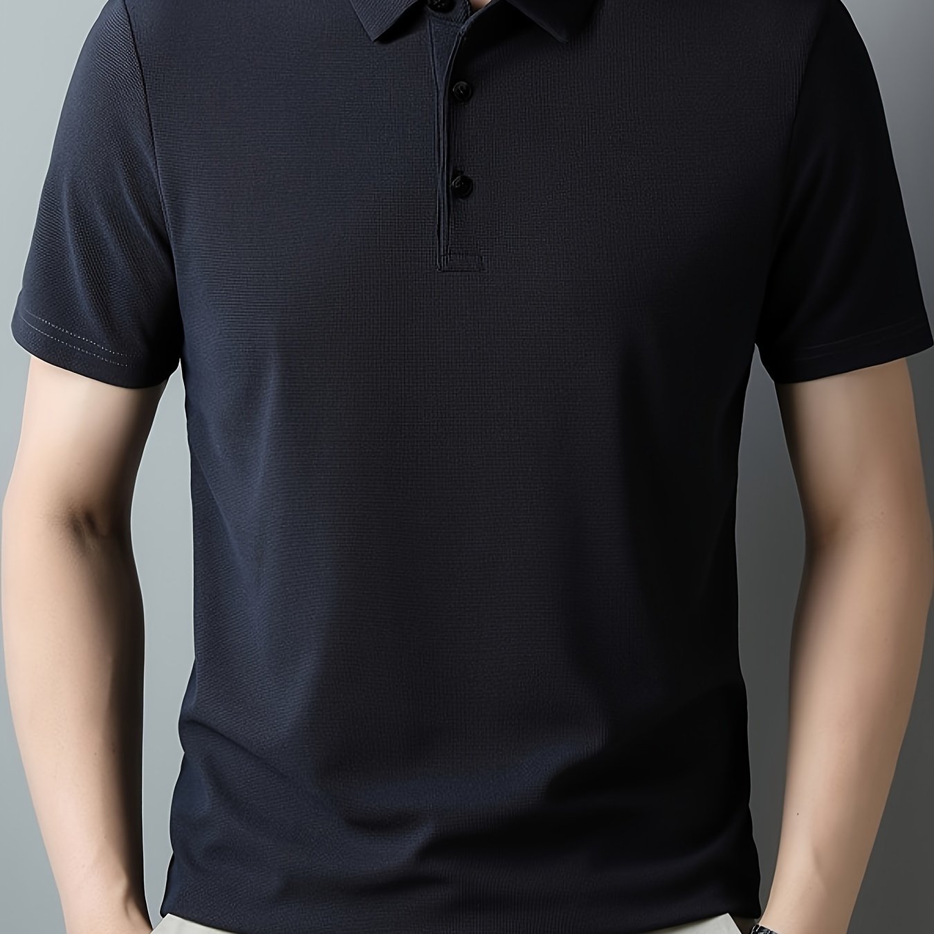 Men's Solid Short Sleeve And Lapel Collar Henley Shirt, Casual And Comfy Sports Tops For Summer Golf Wear And Outdoors Activities