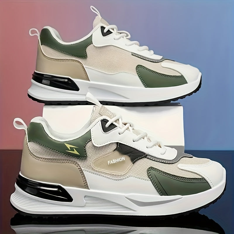 Men'S Breathable Running Sneakers with Gradient Design - Low-Top Lace-Up Casual Shoes, Durable PVC Sole, EVA Insole, Fashionable Black White Patterns, Ideal for All Seasons Outdoor Activities