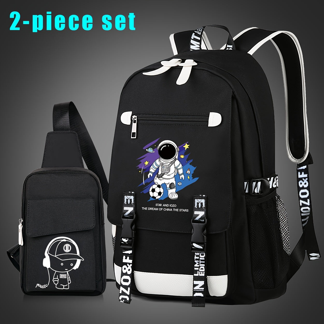 2pcs/set Luminous Men's Backpacks, Casual College Backpacks, Simple Cool Large Capacity Backpacks, Travel Computer Bag