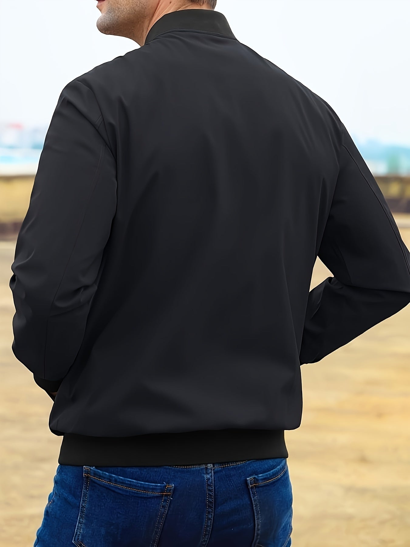Men's Versatile Baseball Jacket - Lightweight Polyester Windbreaker for Spring/Fall | Minimalist Casual Design | Breathable & Age-Free Outerwear