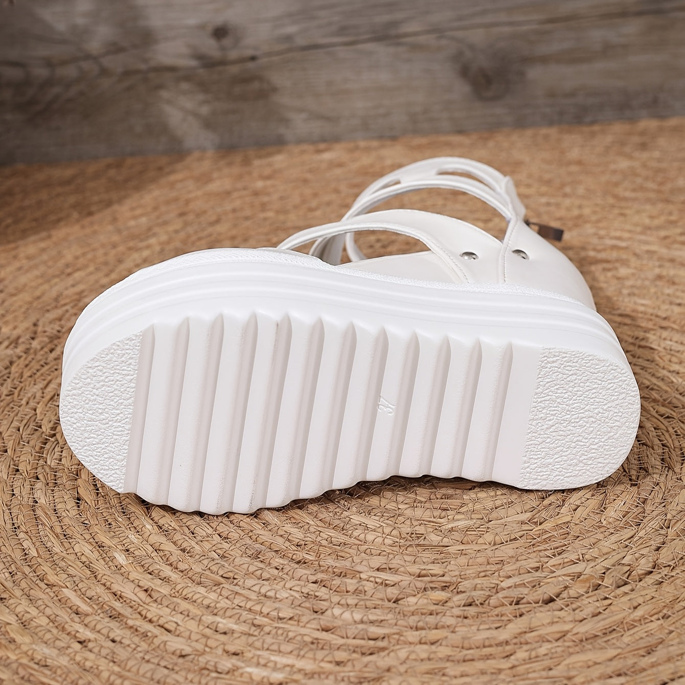 Women's White Faux Cover Wedge Sandals - 12cm Extra High Heel, Peep Toe with Cut-Out Design, Glossy Finish, Back Zipper Closure for Casual Stylish Wear, Ladies Shoes And Sandals