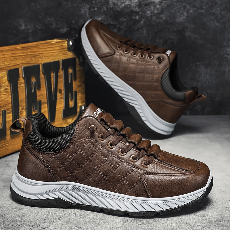 Men's Fashion Sneakers Low Top Casual Sports Shoes - All-Season Solid Color Outdoor Hiking Footwear with Lace Closure, PU Upper, Fabric Lining, PVC Sole, EVA Insole, Round Toe