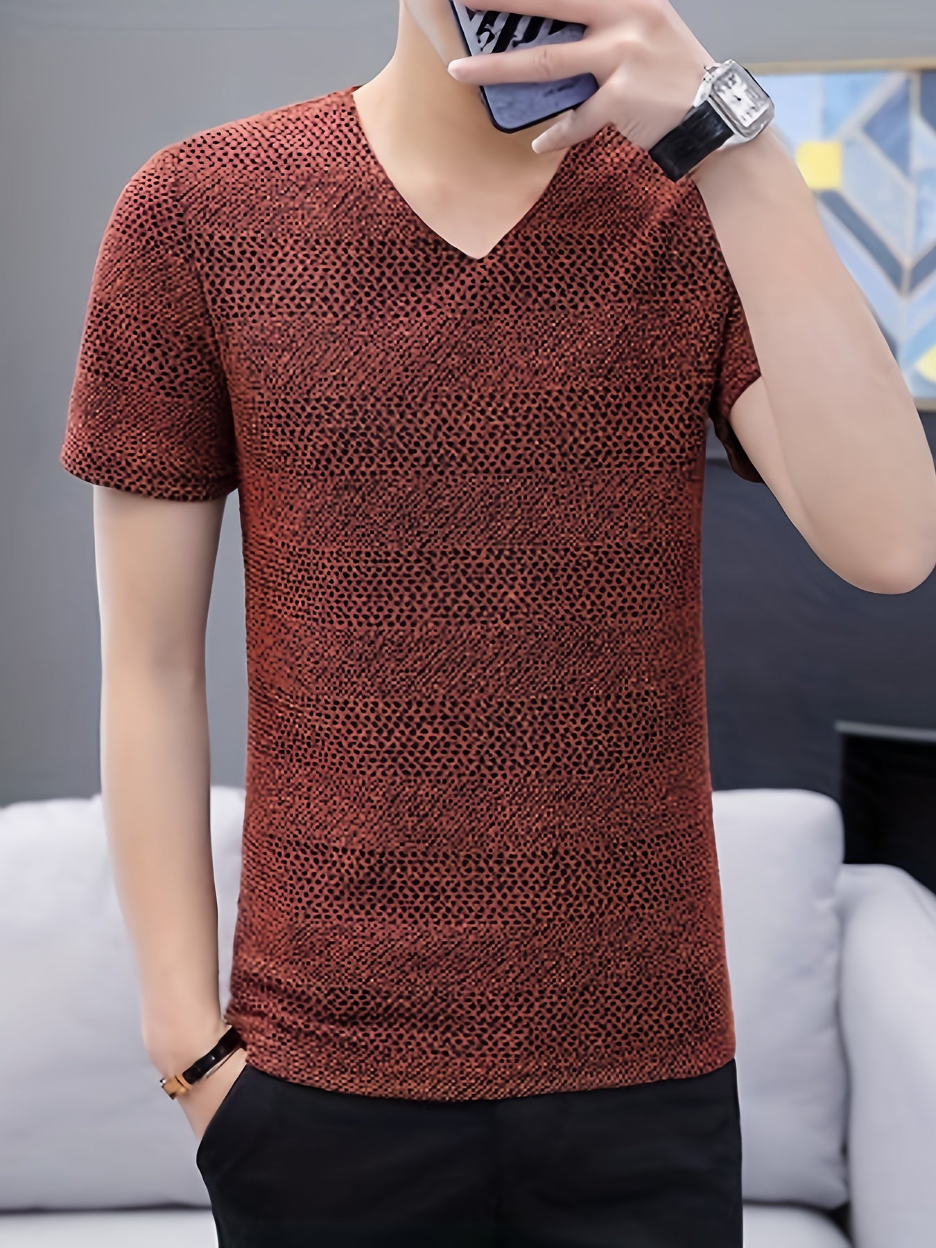 Men's Short-Sleeve T-Shirt Summer Hollow-Out Cool High-End Half Sleeve Breathable Non-See-Through