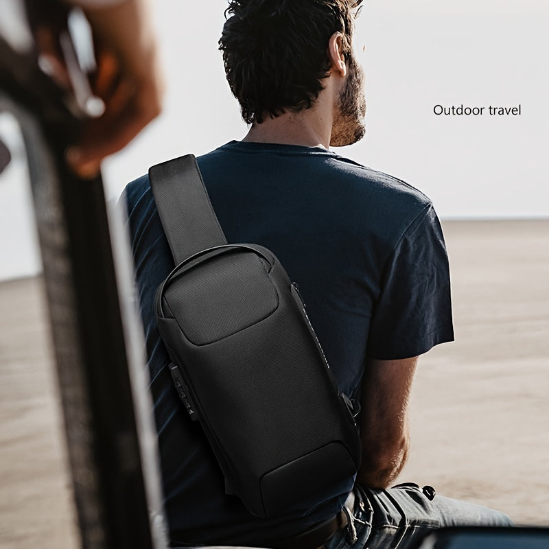 Oxford Fabric Waist Bag with USB Charging Combination Lock - Sleek Black Crossbody for Men Women, Ideal for Outdoor Activities Motorcycle Riding, Perfect Valentine's or Father's Gift, Motorcycle Bag