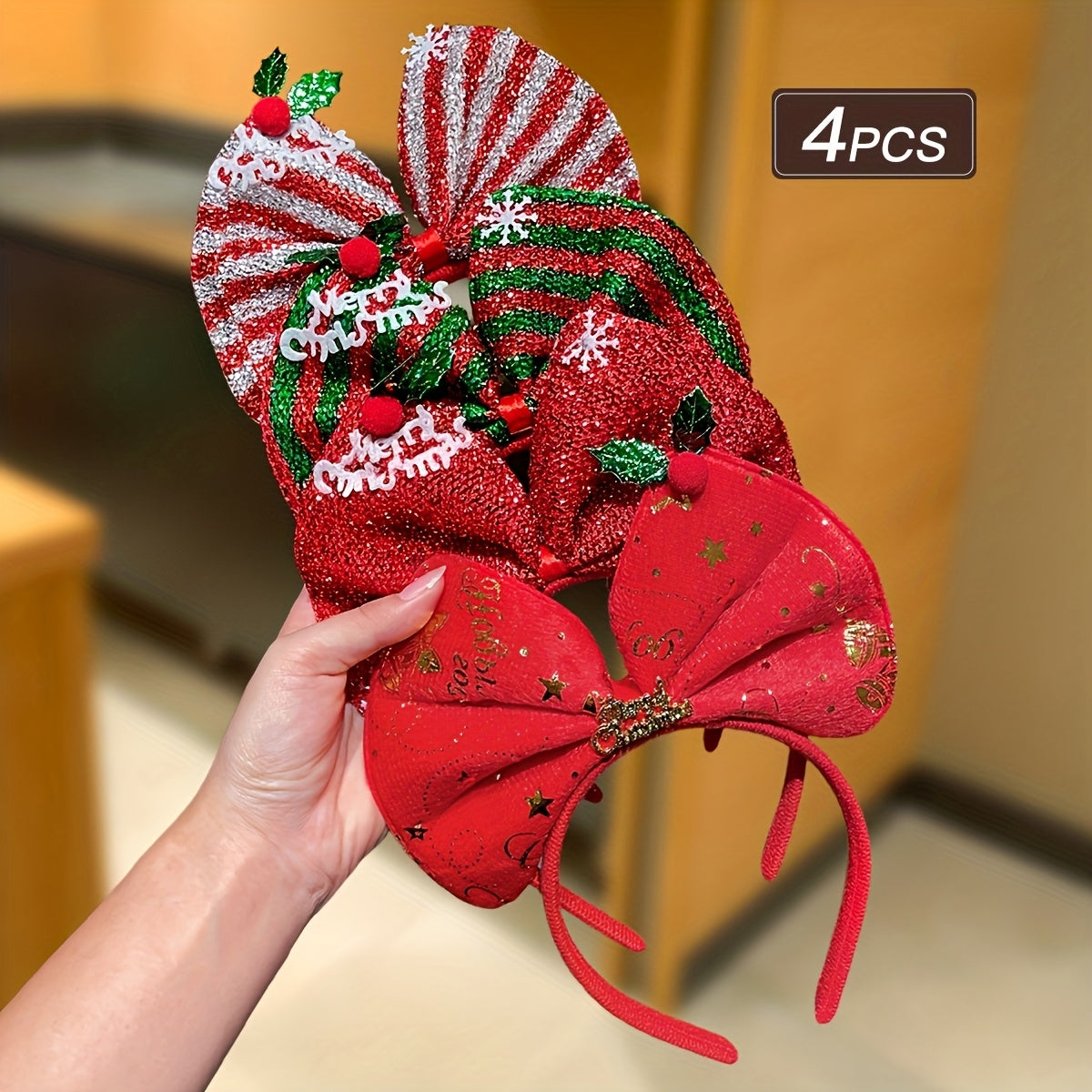 2/4pcs Women'S Christmas Bow Headbands, Sweet and Cute Style, Festive Hair Accessories for Holiday Parties, School Supplies, Autumn Decorations, Christmas Gifts, Christmas Ornaments