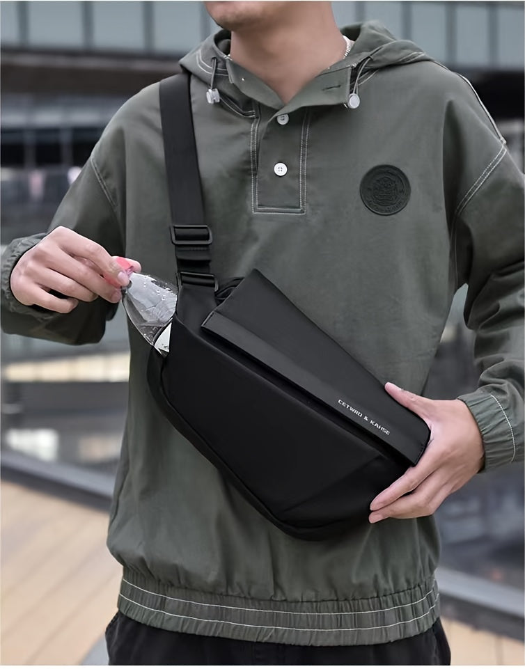 Men'S Sleek Black Crossbody Bag - Durable Oxford Material, Zippered Chest Bag with Adjustable Strap, Ideal for Commuting Cycling, Trendy Shoulder Bag for Men, Cycling Bag Trendy Shoulder Bag Functional Design, Small Crossbo