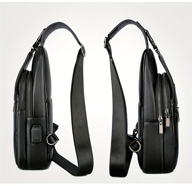 New Men'S Chest Bag 2024 Genuine Faux Leather Texture Crossbody Bag Casual Shoulder Bag Men'S Large Capacity Backpack Trendy