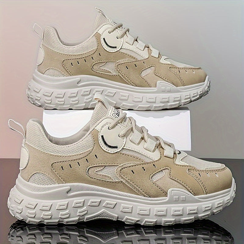Men's Trendy Chunky Sneakers - Breathable Mesh PU Upper, Durable PVC Sole, Lace-Up Casual Sneakers in Gray, Black Orange, All-Season Comfort for Casual Attire