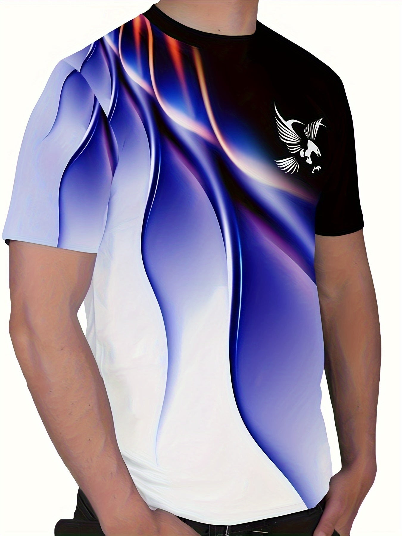 Men'S Round Neck T-Shirt with a Simple Multicolored Bird Pattern Print in Trendy Style.