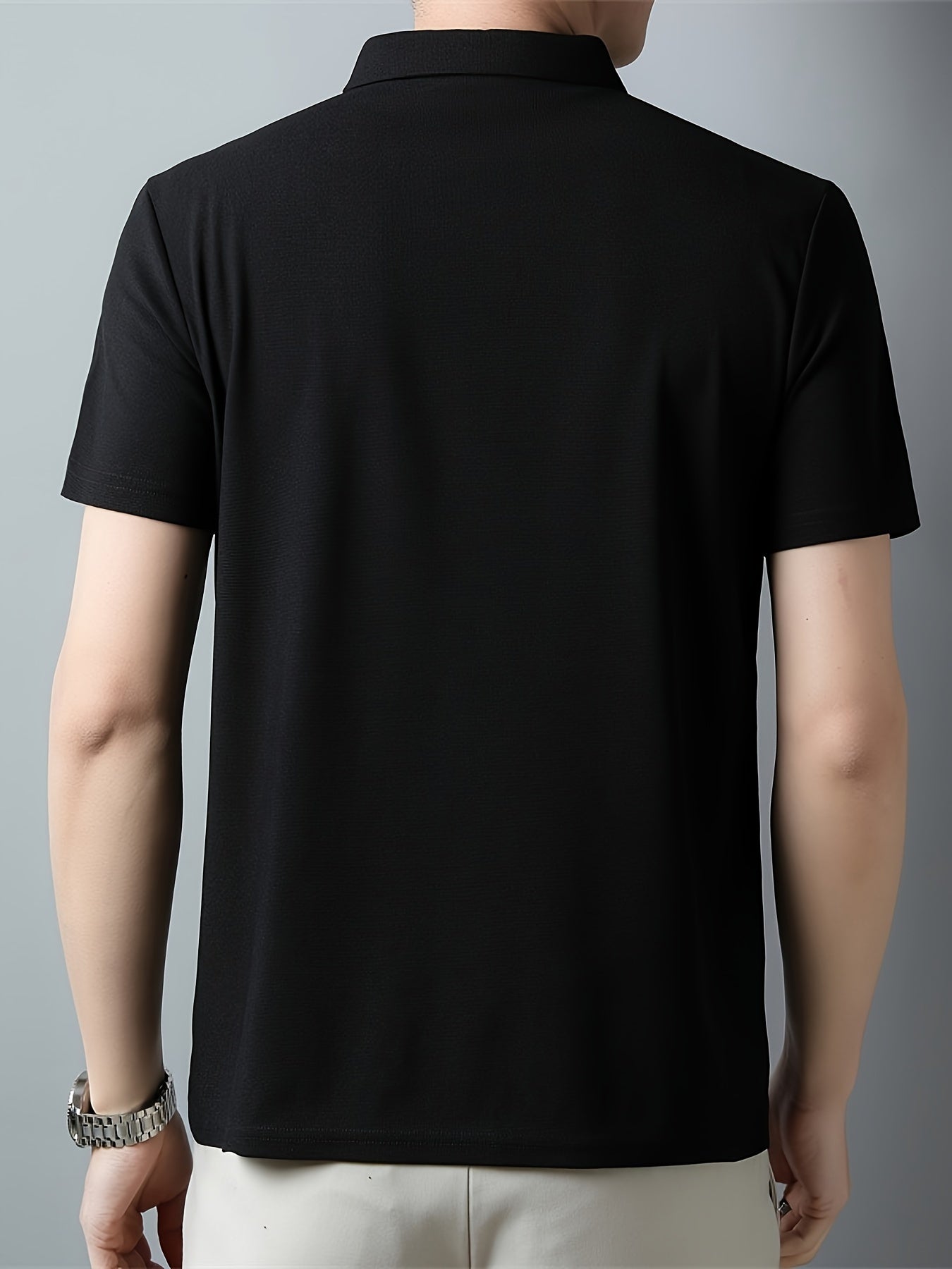 Men's Solid Short Sleeve And Lapel Collar Henley Shirt, Casual And Comfy Sports Tops For Summer Golf Wear And Outdoors Activities
