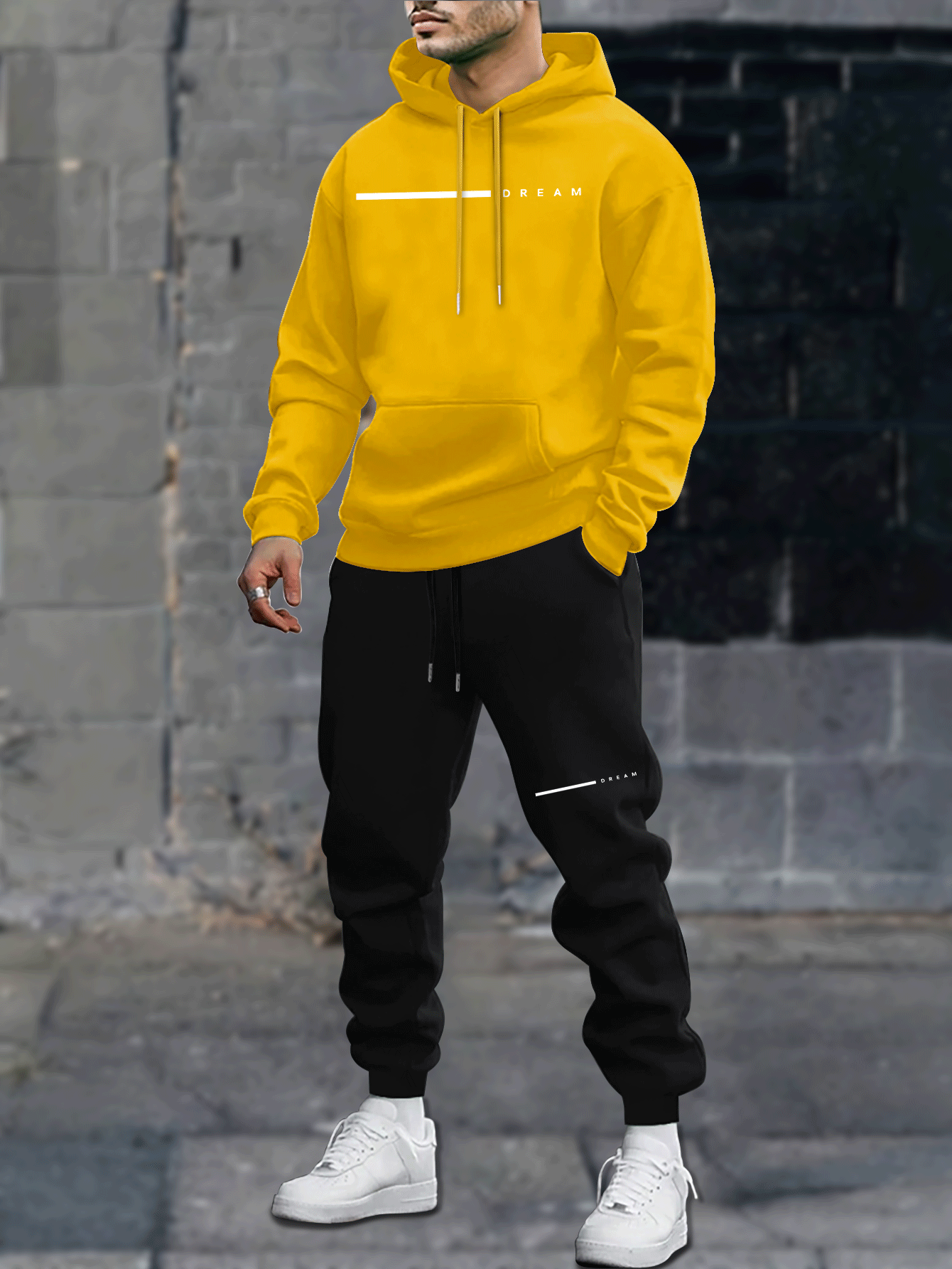 Men's Autumn and Winter Casual Loose Couple Hoodie Set, Stylish Sweatshirt with Long Pants Outfit