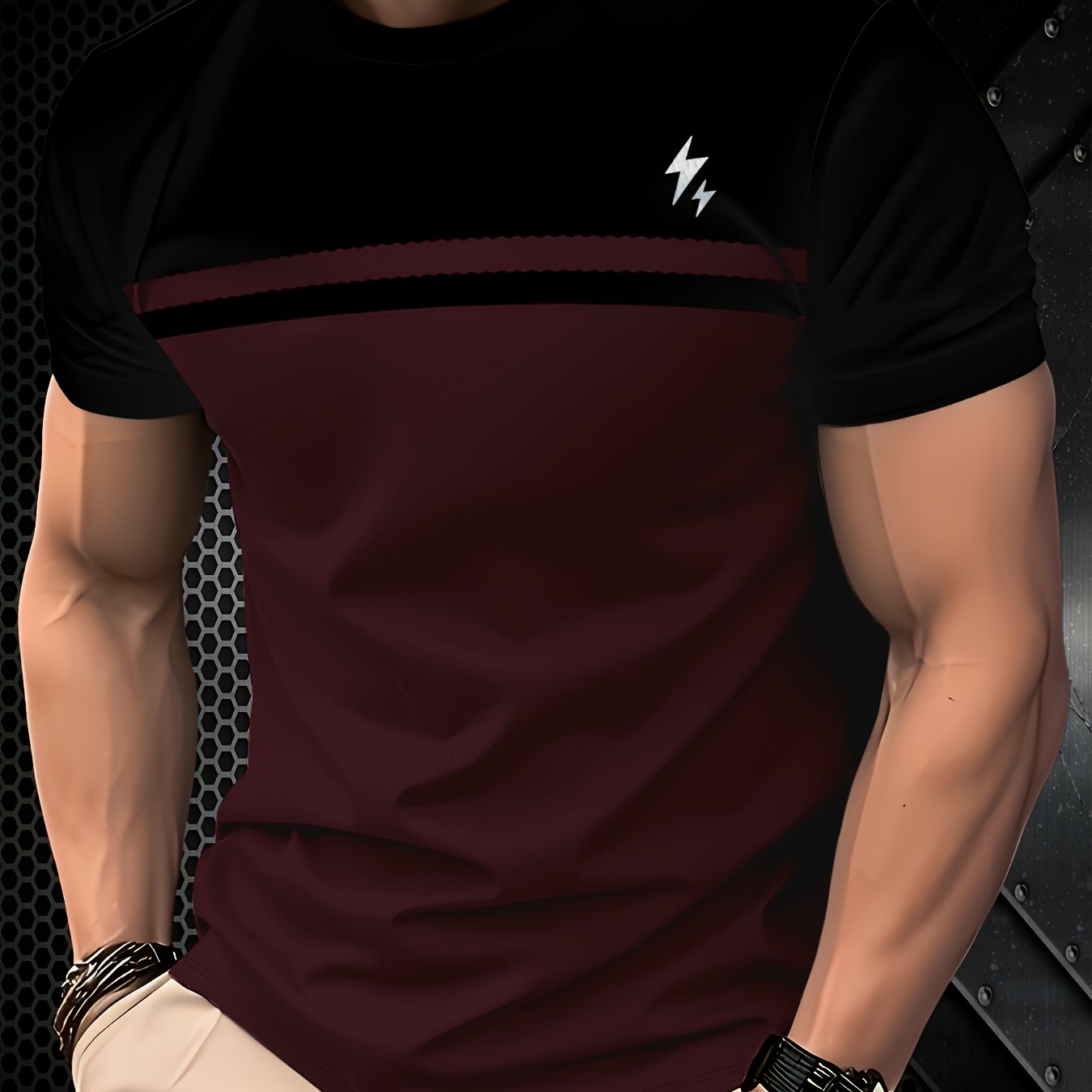 Men'S Casual 3DT-Shirt - Black Red Striped Design, Short Sleeve, Round Neck, Regular Fit, All-Season Comfort, Comfortable Clothing Stylish Striped Shirt Smooth Texture Fabric