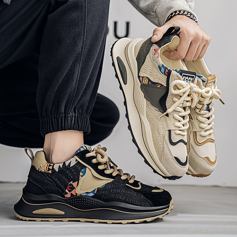 Men's Lightweight Casual Sneakers - Breathable PU Upper, Cushioned PVC Sole, Lace-Up Low-Top Design for Streetwear Outdoor Comfort - All-Season Versatile Shoes, Everyday Footwear, Sleek Athletic Design, Fabric Lined Interio
