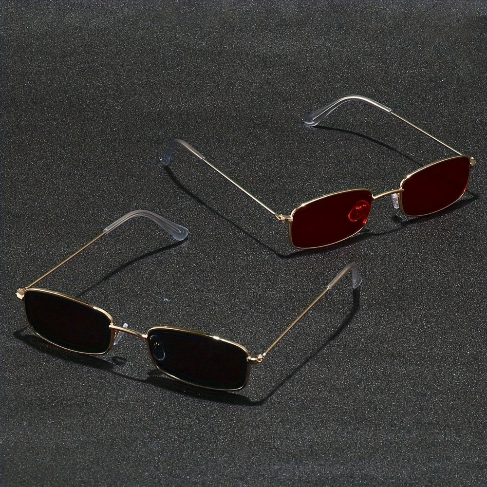 2 Pairs of Trendy Metal Frame Glasses with Vibrant Red & Black Tinted Lenses - Stylish Full-Rim Design for Fashion-Forward Individuals, Everyday Eyewear | Fashion Eyewear | Sleek Craftsmanship