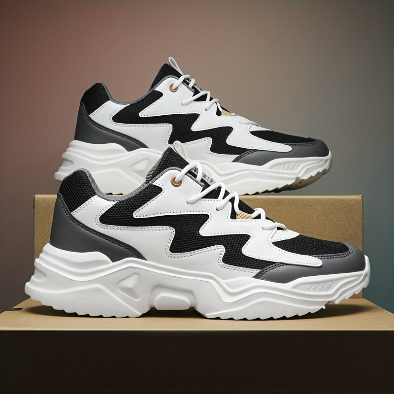 Men'S Casual Sports Shoes, Solid Color, Round Toe, Lace-Up, Faux Upper, Mesh Inner, EVA Sole, Cloth Insole, All-Season Comfort Sneakers