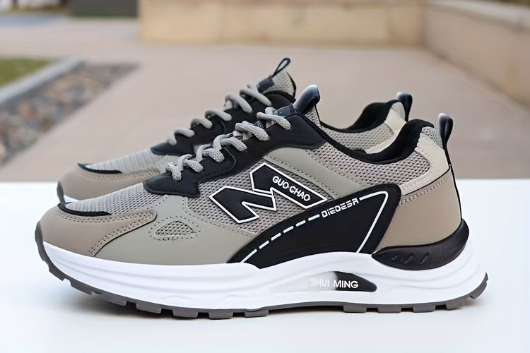 Men's Breathable Mesh Running Sneakers - Durable, Anti-Slip, Odor-Resistant Casual Shoes with Rubber Sole for Spring Fall, Low-Top Lace-Up Design in White, Black Green
