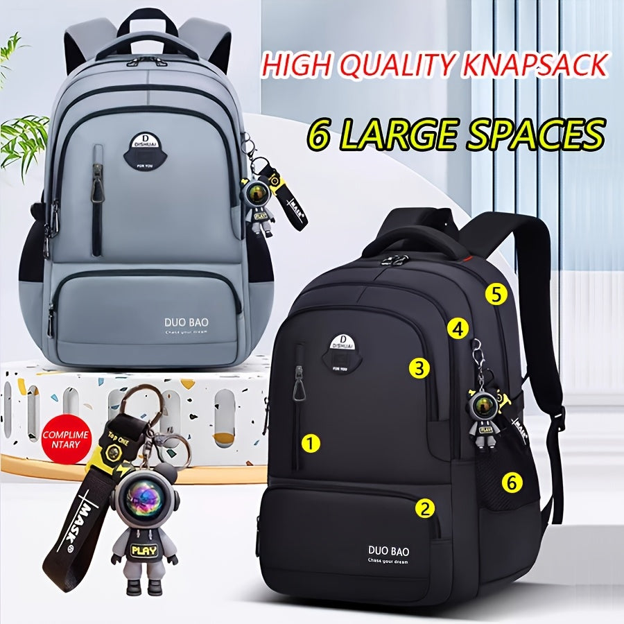 1pc DUO BAO High-Quality Knapsack - Stylish Gray Black Backpack with 6 Large Compartments, Durable Oxford Fabric, Ideal for School, Travel, and Fitness, Casual Style, Travel Backpack Stylish Backpack Durable Backpack
