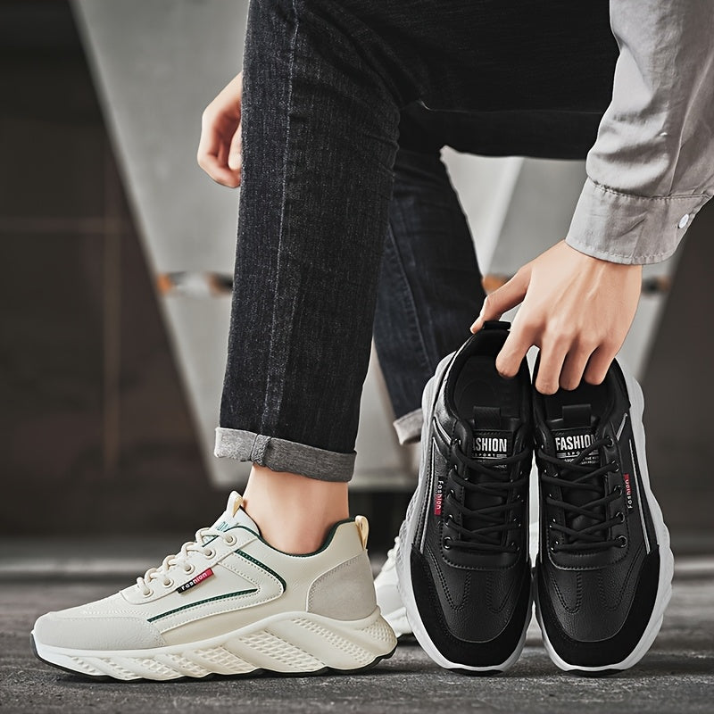 Men's Versatile Casual Sneakers - White Green Low-Top Lace-Up Shoes with Rubber Sole, Comfortable for Casual Attire and Athletic Activities