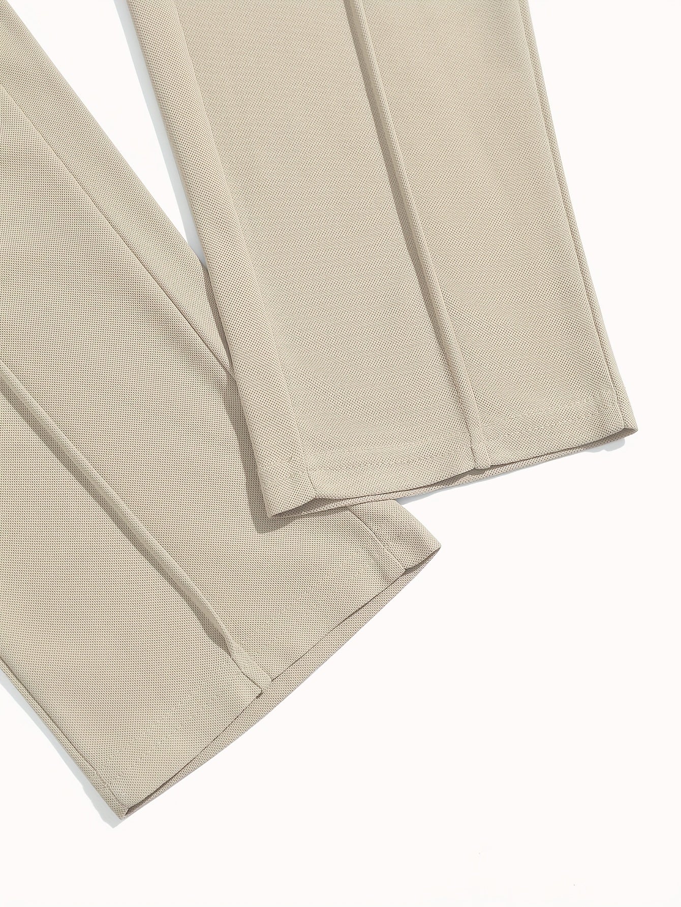 Men'S Summer Solid Color Trendy Casual Suit Collared Short Sleeve Long Pants Suit, Perfect for Outdoor