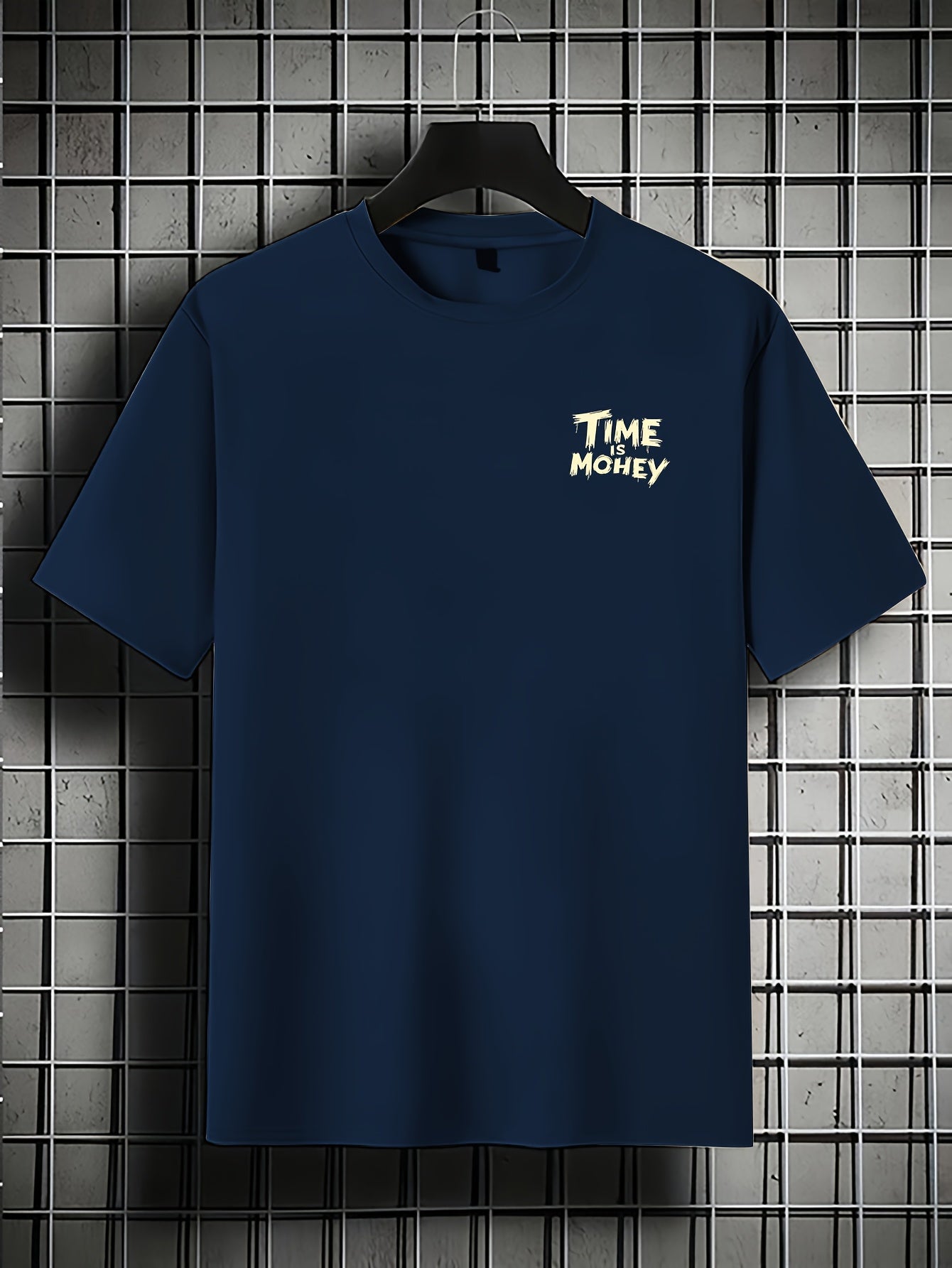 Men'S Casual Short Sleeve T-Shirt with "Time is Money" Clock Stack of Cash Graphic - Lightweight Polyester, Loose Fit, Round Neck, Perfect for Spring Summer Outdoor Wear, Relaxed Fit Shirt Bold Graphic Tee Glossy Text