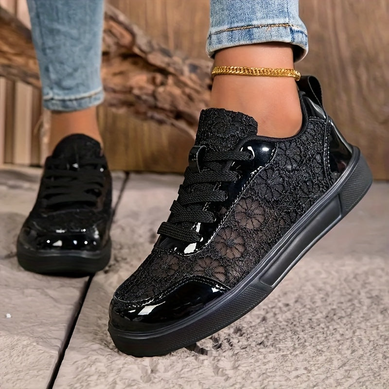 Women'S Elegant Lace Sneakers - Breathable Fabric Upper, White with Floral Pattern, Lightweight Soft Sole, Durable EVA, Perfect for Daily Work, Sports, Summer Outings Vacations, Casual Footwear Elegant Sneaker Comfort