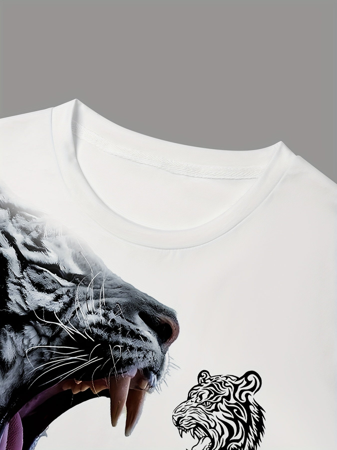 Men'S Women'S "Tiger" Graphic T-Shirt - Casual, Stylish 3D Print Animal Design, White, Short Sleeve, Polyester Knit, Regular Fit, Streetwear Tee Bold Animal Print Stretchy Fabric