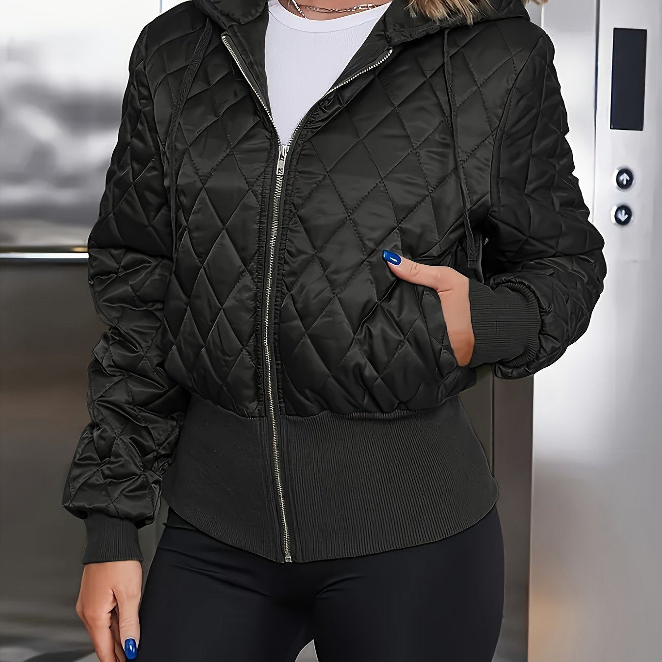 Women's Thick Zip-Up Hooded Jacket - Olive Green Full-Zip Front Closure, Non-Stretchy Structured Fit Coat for Casual, Formal, - Machine Washable Outerwear, Casual Wear, Classic Design, Highquality Material, Office Attire