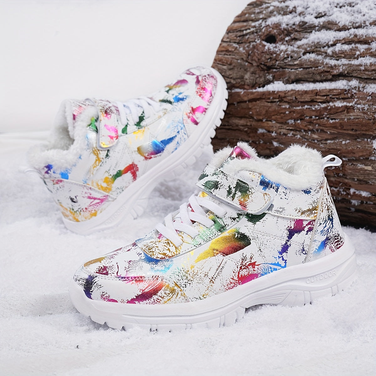 Women'S Plush Winter Snow Boots - Thick Cushioned Mid-Heel, Round Toe & Closure, Vibrant Floral Pattern, Warm Fleece Lining, Perfect for Casual & Formal Occasions, Snow Boots for Women, Formal Footwear, Decorative Pattern Foo