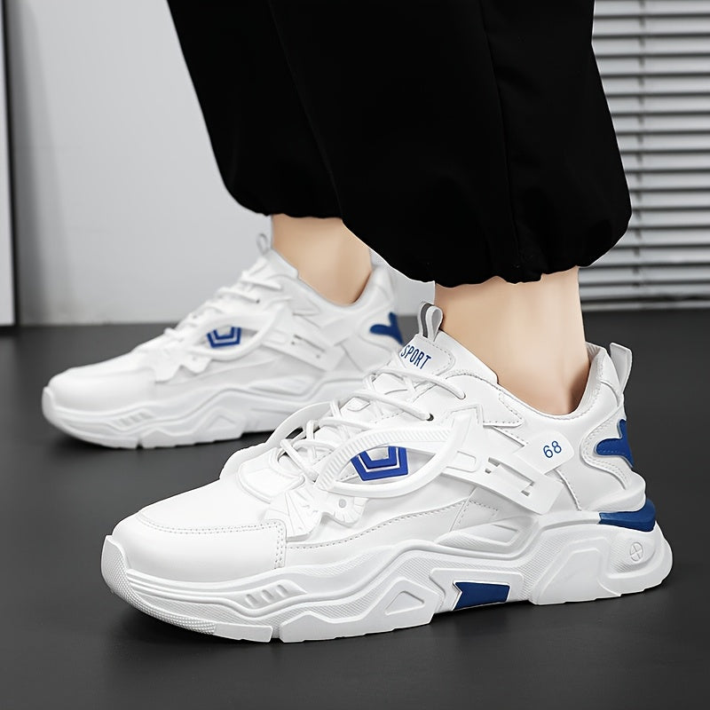 Men'S Stylish High-Top Sneakers - White with Blue Accents, Lace-Up Casual Shoes for Daily Wear, All-Season Comfort, Casual Footwear High Top Sneakers Durable Footwear