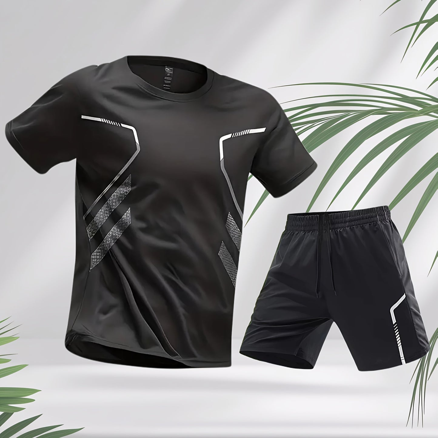 2pcs Men's Running Sportswear Set Summer Ice Sliky Fiber Fabric Quick-Dry Sweat-Absorbent Fitness Casual Short Sleeve Shorts Outfit