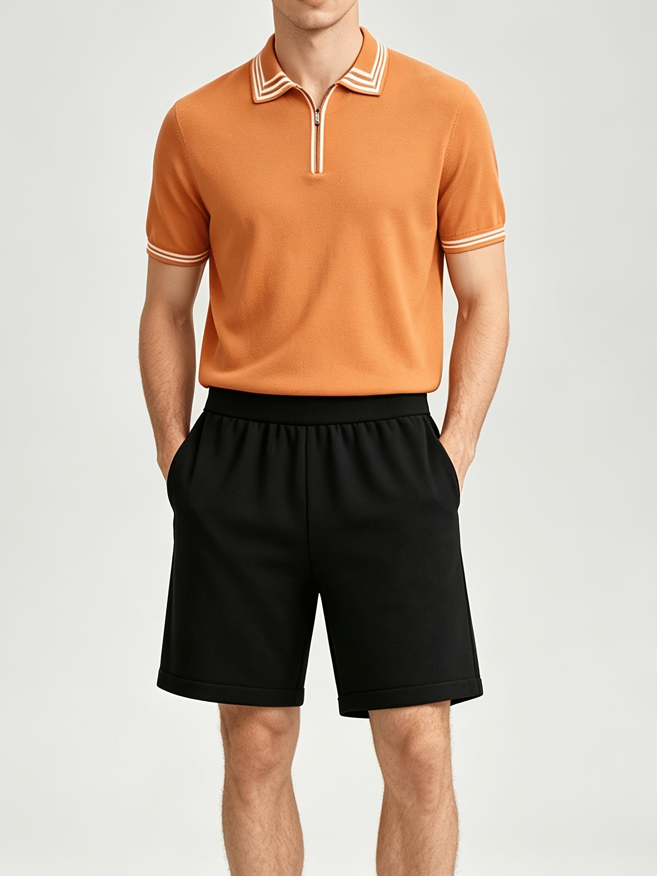 Men's Casual Striped Knit Polo & Lightweight Shorts Set