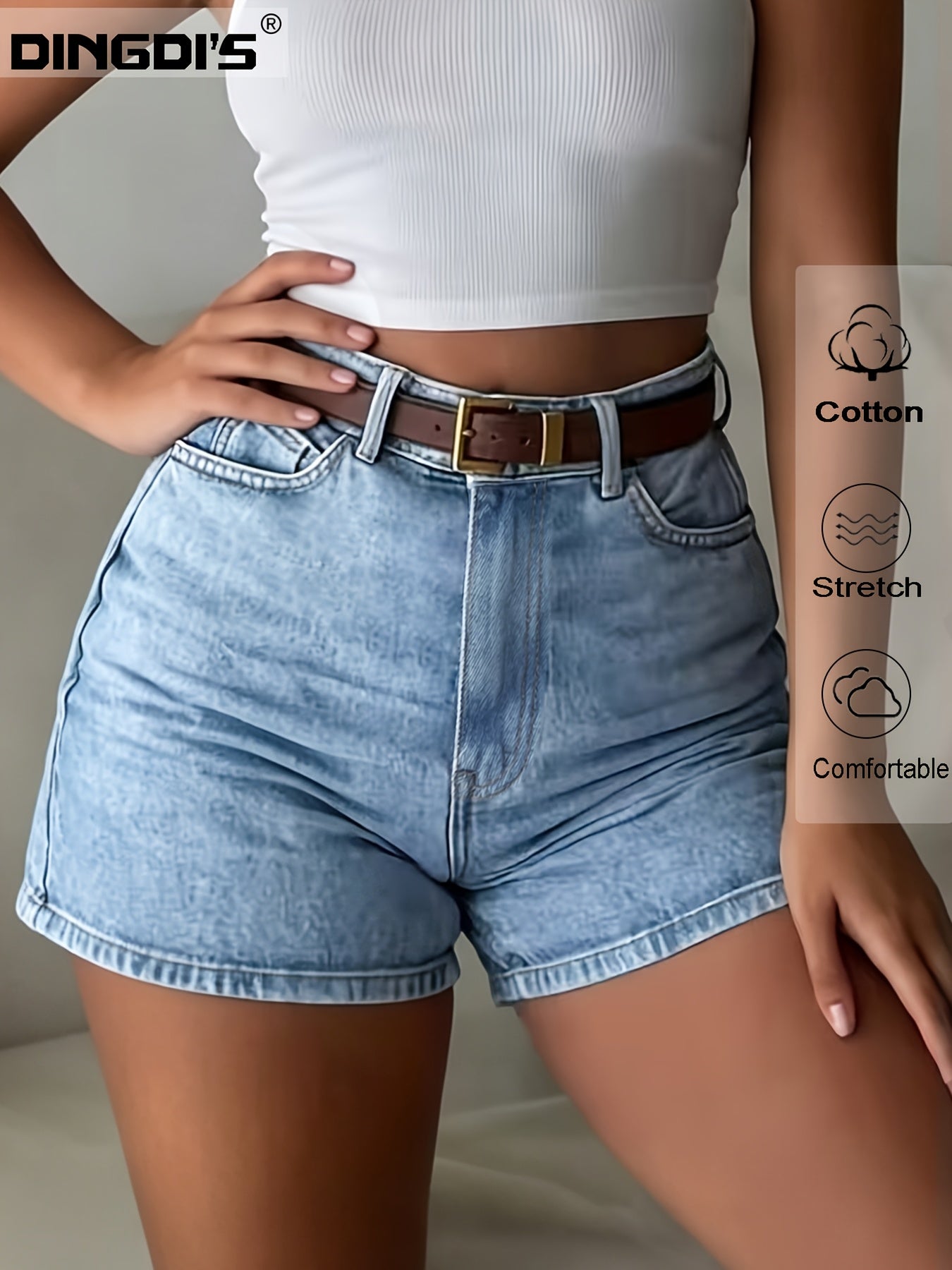 Women's Stretch Denim Shorts Acid-Wash Casual Pocketed