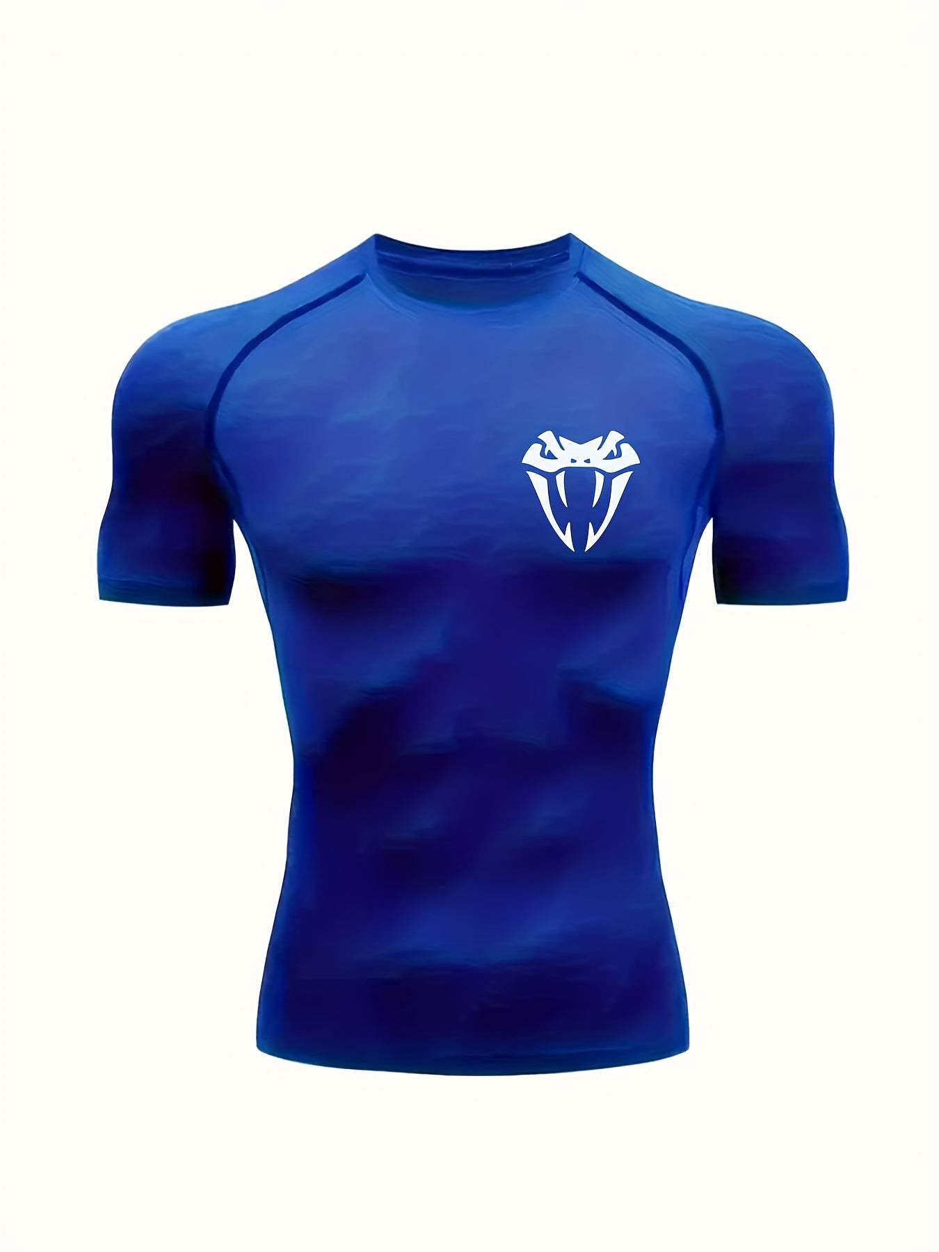 Men'S Quick-Dry Athletic Compression T-Shirt with Serpent Head Logo - Short Sleeve, High Stretch, Breathable Fabric for Running Workout, Blue