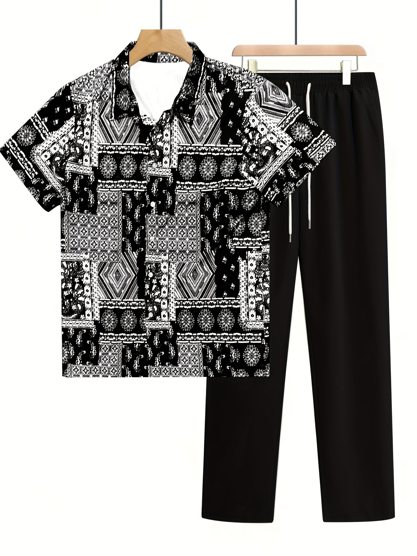 2pcs Summer Men'S Print Shirt and Pants Set Vacation 2pcs Suit, Perfect for Outdoor