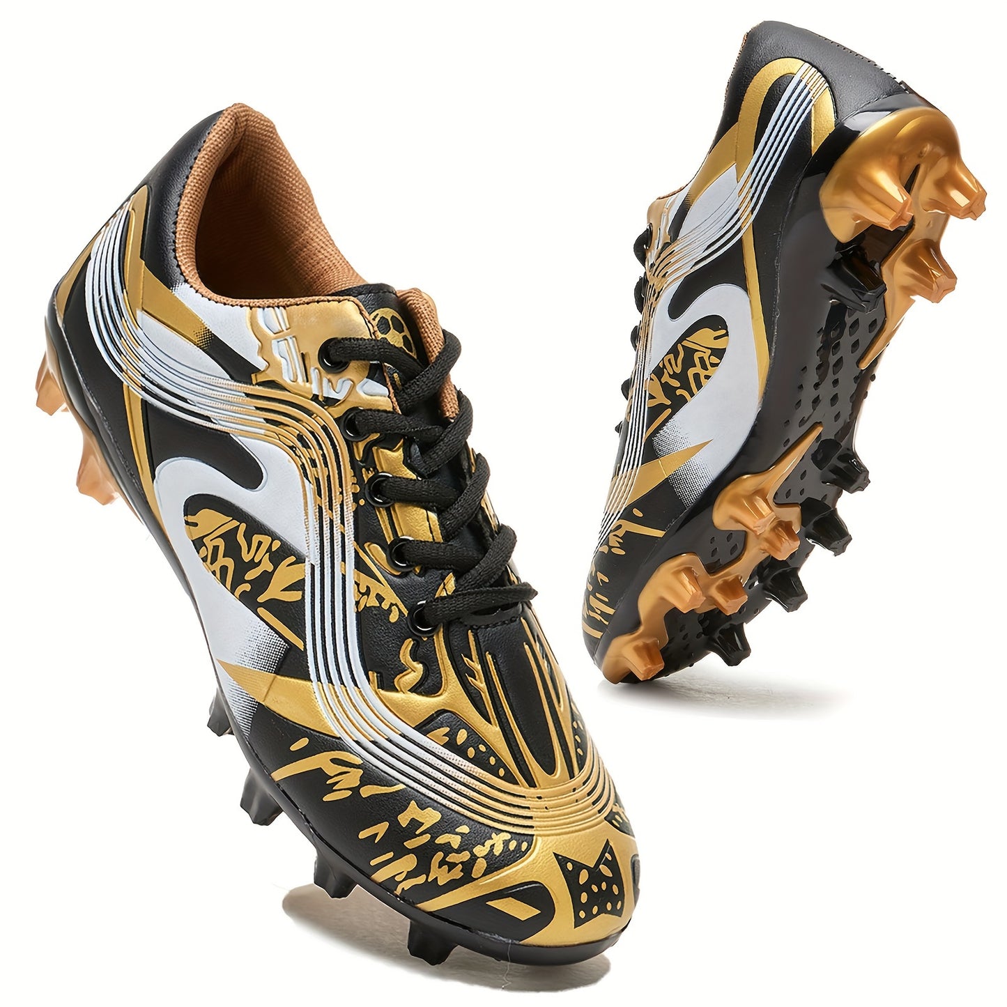 1 Pair Youth Soccer Cleats - All-Season Outdoor Athletic Footwear with Striped Pattern, Breathable Synthetic Upper, Rubber Sole for Training & Running