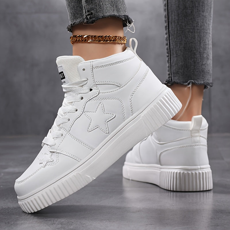 Women's Outdoor Autumn and Winter Thickened Warm Star Pattern Fashionable Versatile Simple High-Top Lace-Up Soft Sole Campus Sneakers for Multi-Purpose Sports and Casual Wear