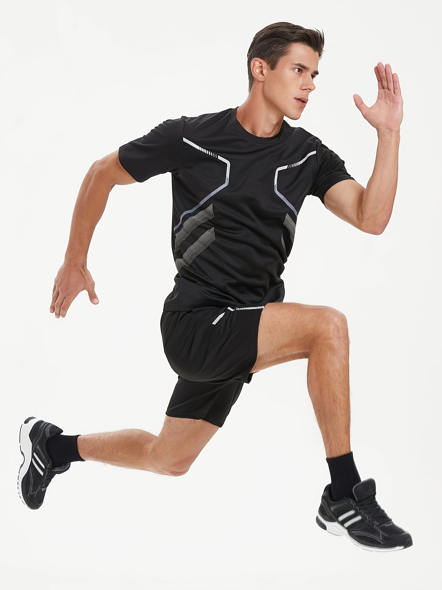 2pcs Men's Running Sportswear Set Summer Ice Sliky Fiber Fabric Quick-Dry Sweat-Absorbent Fitness Casual Short Sleeve Shorts Outfit