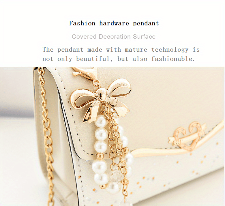 Elegant Women'S Sequin Chain Crossbody Bag - White Shoulder Purse with Golden-Tone Hardware & Decorative Pendant, Perfect for Festivals & Parties, Festival Shoulder Bag | Elegant Chain Strap | Decorative Pendant, Novelty Purs