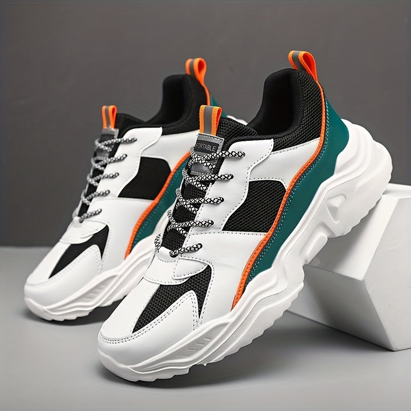 Men's casual sports shoes, thick-soled multi-color block Men's casual shoes, low-top street fashion breathable mesh shoes, suitable for daily leisure, running, jogging and other outdoor activities