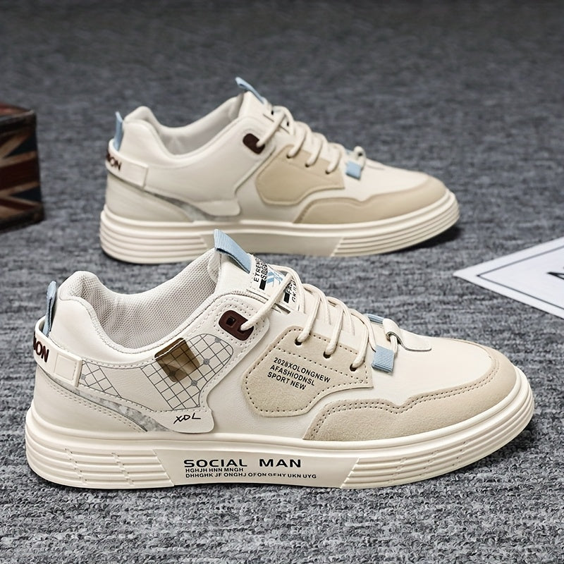 Men's Stylish Athletic Sneakers - Durable, Non-Slip, Thick Sole for Height Boost Shock Absorption, Casual Campus Trend, Versatile Lace-Up Design