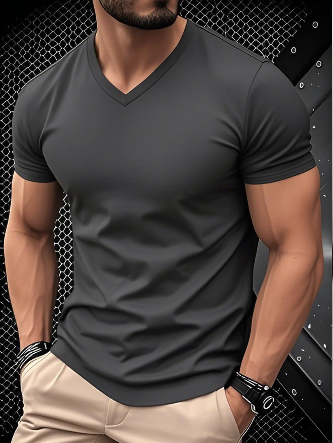 1pc Men's Light Blue Solid Color V-Neck Casual T-Shirt - Breathable Regular Fit Short Sleeve Tee for Spring Summer, Gym, Office Casual Attire