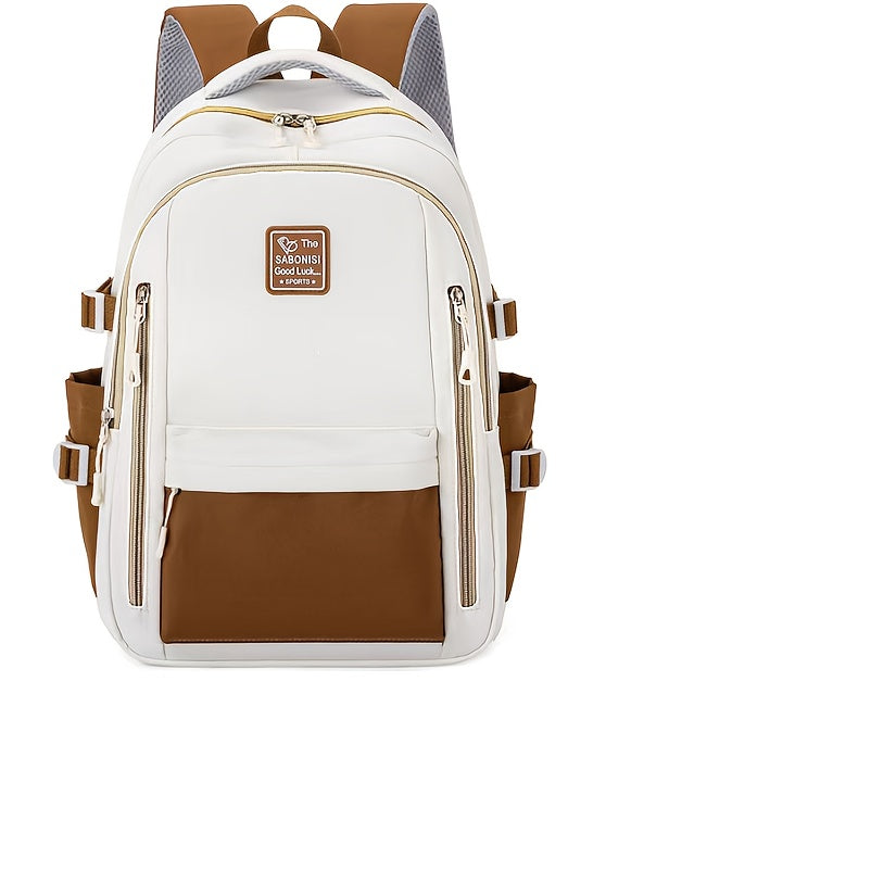 Visually Appealing Two-Tone Travel Backpack - Durable, Nylon, Lightweight with Adjustable Straps, Large Capacity School Bag for Students (No Charm), Casual Daypack Organized Storage Bag, Backpack for School
