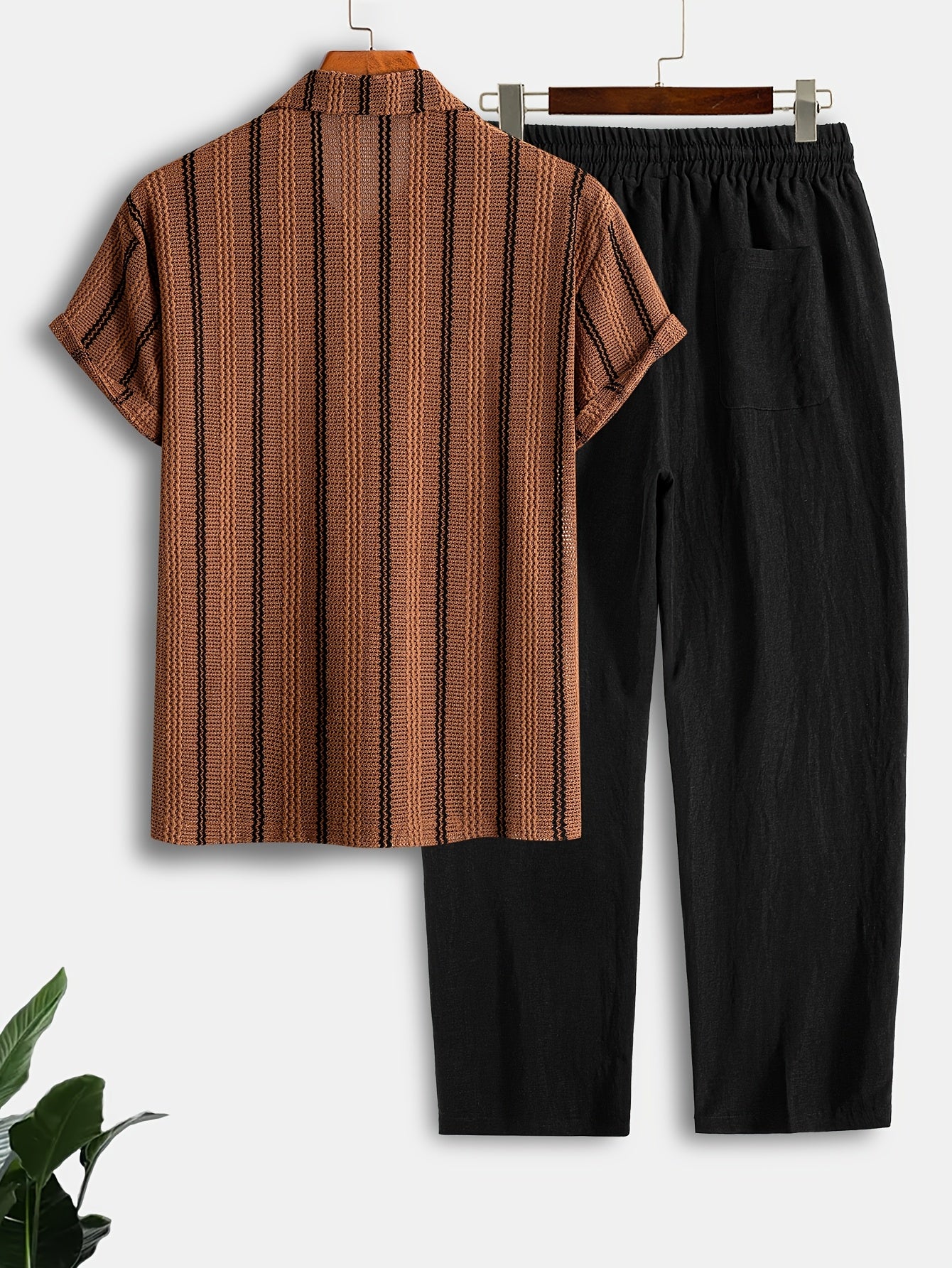 Men's Summer Striped Polo Shirt & Casual Pants Set