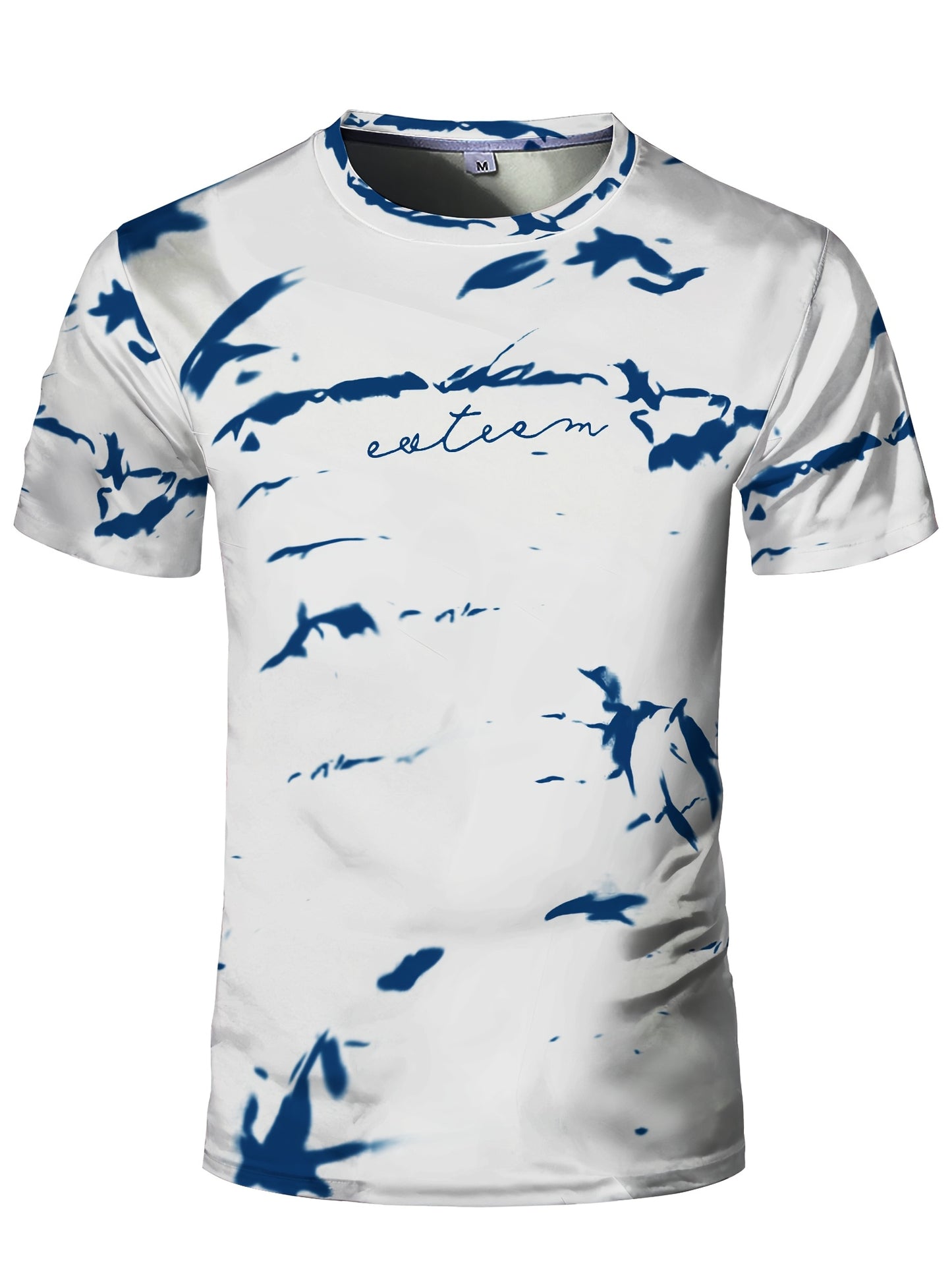 Men's High-Elasticity Anti-Tear Graffiti T-Shirt - Black White Geometric Print, Tight-Fit Athletic Top for Gym, Running, Yoga Casual Summer Wear, Gym Clothes, Highelastic Polyester, Short Sleeve Design