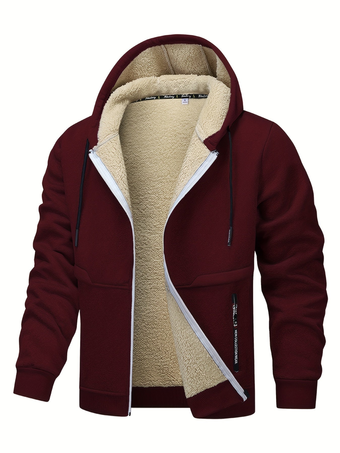 1pc Men'S Casual Style Hooded Jacket, Thick Fleece Lined, Warm