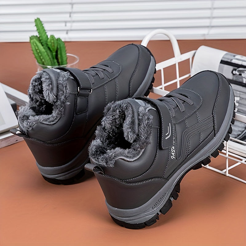EKBN Men's Winter Plush Ankle Boots - Thermal Snow Shoes with TPR Traction Tread, -like Synthetic Upper & Plush, All-Terrain Outdoor Boots for Ice, Snow, Mud - Casual,, Cold Weather (Warm Ankle