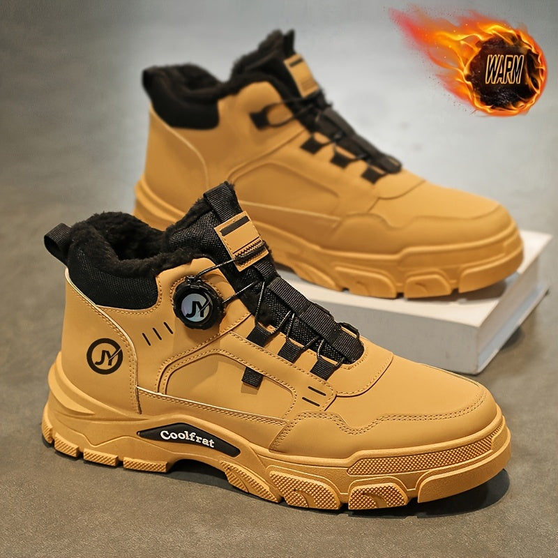 Men'S Winter Fleece-Lined High-Top Boots - Thick Rubber Sole, Warm Lace-Up Ankle Boots with Round Toe & Synthetic Synthetic Faux Upper for Hiking, Outdoor & Casual Wear, Hiking Boots, Durable Footwear, Winter Shoe For Men, Me